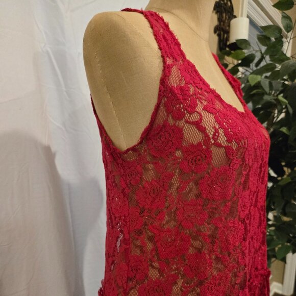 FREE PEOPLE RED LACE DRESS - Picture 4 of 11